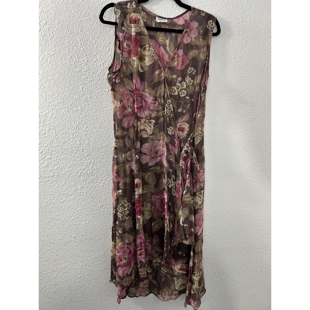 Together Brown Gauzy Sheer Floral Wrap‎ Dress 16 Forest Fairy Whimsy GoblinCore